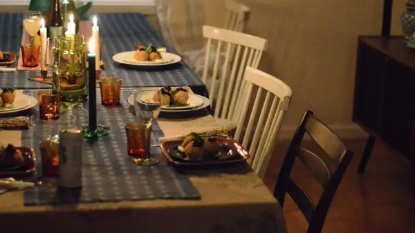 A formal dining table set for a meal