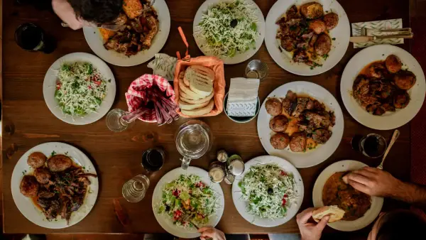 white plates with assorted foods