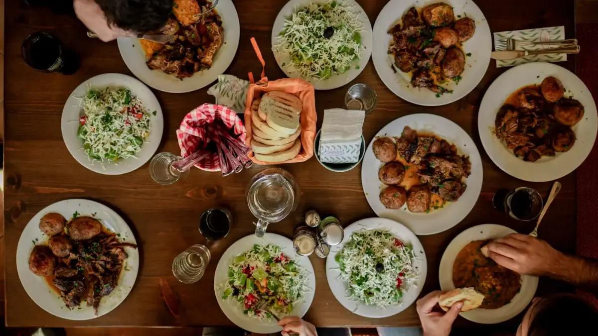white plates with assorted foods