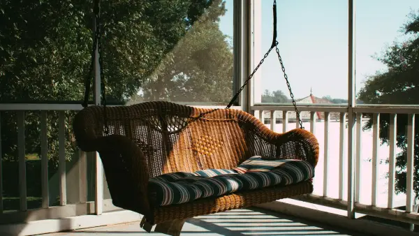 a hammock on a porch