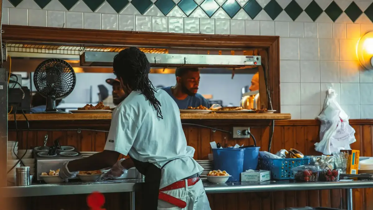 a person cooking in a kitchen