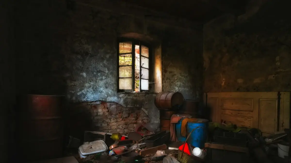 brown wooden barrels near window