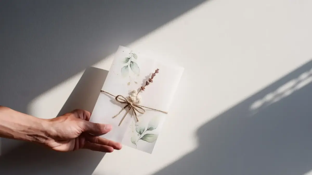a person holding a card with a string tied to it